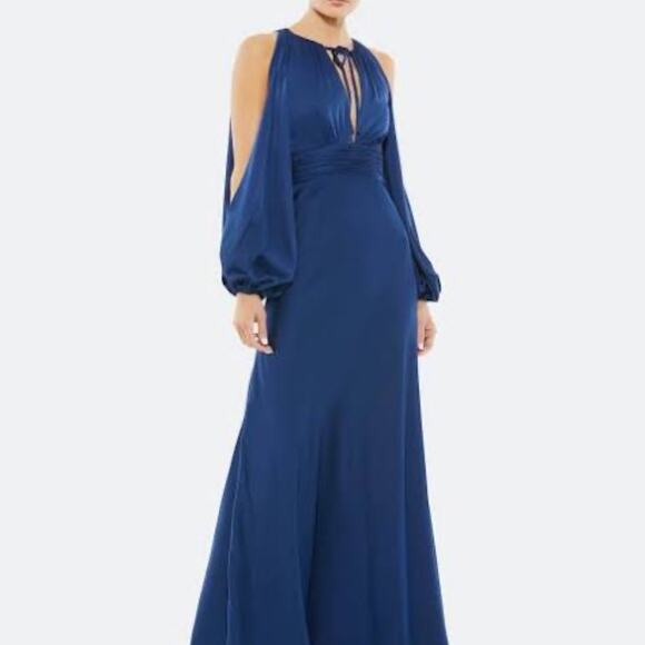 Mac Duggal Dresses & Skirts - NWT Mac Duggal Blue Plunge Neck Long Sleeve Satin Sheath Gown 2
